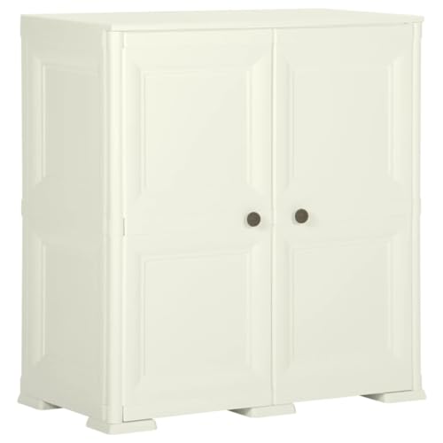 vidaXL Kunststoffschrank Haushaltsschrank Schrank Beistellschrank Geräteschrank Lagerschrank Putzmittelschrank 79x43x85,5cm Holzdesign Creme von vidaXL