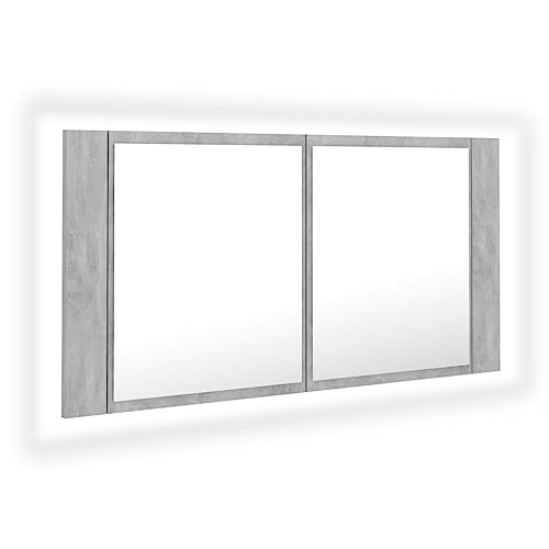 vidaXL LED Bad Spiegelschrank Badezimmerspiegel Badspiegel Spiegel Badschrank Badezimmerschrank Hängeschrank Wandschrank Betongrau 90x12x45cm Acryl von vidaXL