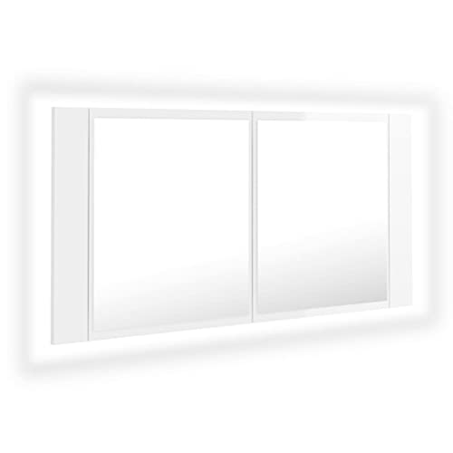 vidaXL LED Bad Spiegelschrank Badezimmerspiegel Badspiegel Spiegel Badschrank Badezimmerschrank Hängeschrank Wandschrank Hochglanz-Weiß 90x12x45cm Acryl von vidaXL
