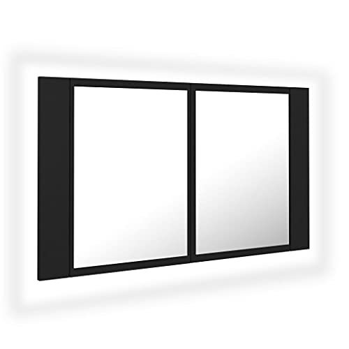 vidaXL LED Bad Spiegelschrank Badezimmerspiegel Badspiegel Spiegel Badschrank Badezimmerschrank Hängeschrank Wandschrank Schwarz 80x12x45cm Acryl von vidaXL