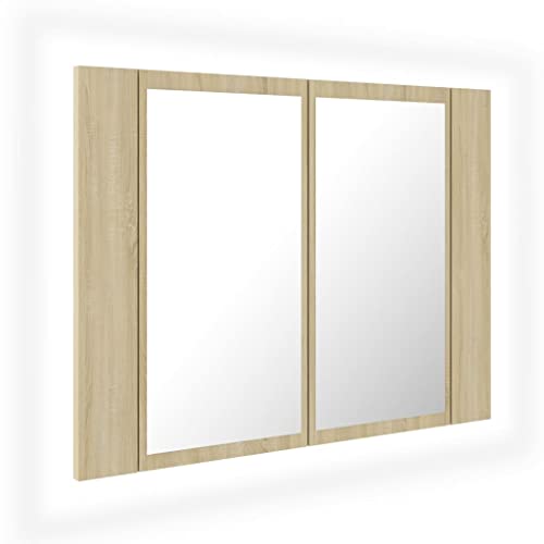 vidaXL LED Bad Spiegelschrank Badezimmerspiegel Badspiegel Spiegel Badschrank Badezimmerschrank Hängeschrank Wandschrank Sonoma-Eiche 60x12x45cm Acryl von vidaXL