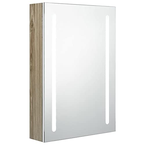 vidaXL LED Bad Spiegelschrank Badezimmerspiegel Badspiegel Spiegel Badschrank Badezimmerschrank Hängeschrank Wandschrank Weiß Eiche-Optik 50x13x70cm von vidaXL