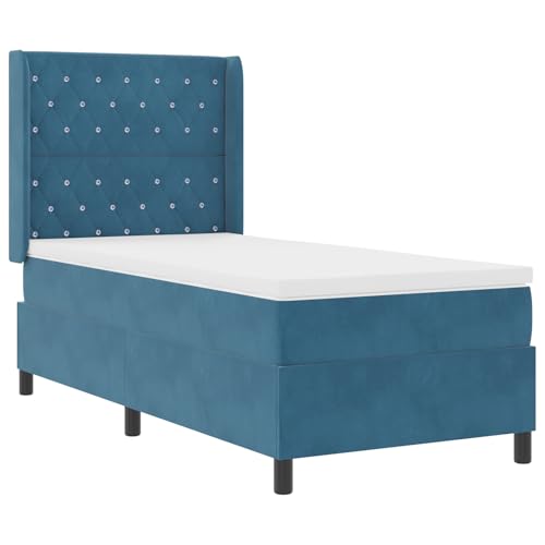 vidaXL Boxspringbett mit Taschenmatratze & Samt-Kopfteil Dunkelblau 90X190 cm inkl. Topper für Schlafzimmer oder Gästezimmer Einzelmodernes Möbel Bequem Luxus von vidaXL
