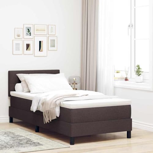vidaXL Boxspringbett mit Matratze & LED Braun Stoff 90 X 200 cm Fleckenbeständig Und Kompakt Design Für Schlafzimmermöbel Protektor Topper Schaum Taschenbezug Rechteckig von vidaXL