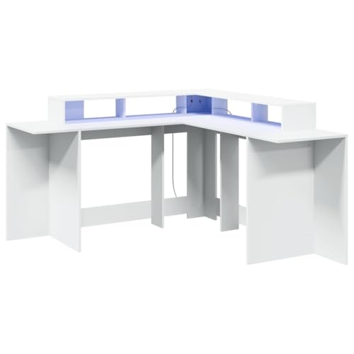 vidaXL LED Schreibtisch, Computertisch mit Stauraum, Arbeitstisch Laptoptisch L-Form, Eckschreibtisch Gaming Tisch PC Tisch, Weiß Holzwerkstoff von vidaXL