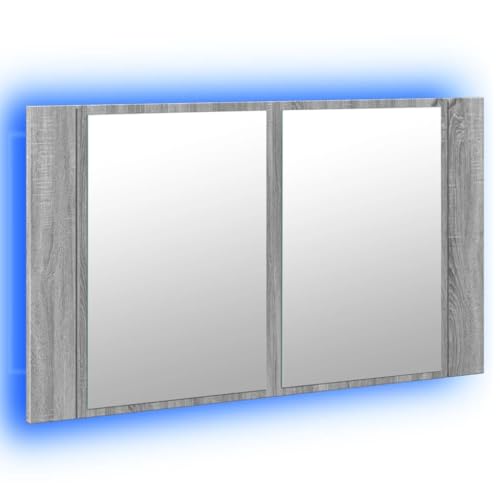 vidaXL LED Spiegelschrank, Badezimmerschrank mit Stauraum LED-Beleuchtung, Badschrank mit Spiegel, Badspiegel, Modern, Grau Sonoma Acryl von vidaXL
