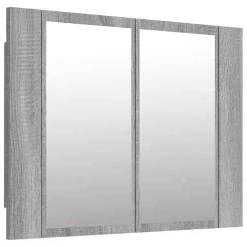 vidaXL LED Spiegelschrank, Badezimmerspiegel mit Beleuchtung Lichtfarbe Einstellbar, Badschrank mit viel Stauraum, Grau Sonoma Holzwerkstoff vidaXL LED Spiegelschrank, Badezimmerspiegel mit Beleuchtung Lichtfarbe Einstellbar, Badschrank mit viel Stauraum, Grau Sonoma Holzwerkstoff von vidaXL