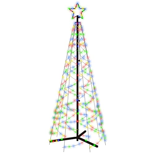 vidaXL LED Weihnachtsbaum Kegelform Tannenbaum Lichterbaum Weihnachtsdeko Stern Beleuchtung Außen Beleuchtet Lichterkette Mehrfarbig 200 LEDs 70x180cm von vidaXL