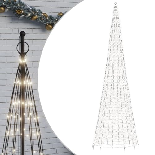 vidaXL LED Weihnachtsbaum für Fahnenmast, Beleuchtet Christbaum mit 1534 LEDs, LED Tannenbaum mit 8 Beleuchtungsmodi, Weihnachtsbeleuchtung Weihnachtsdeko, Kaltweiß 500 cm von vidaXL