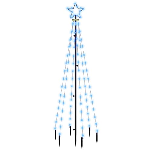 vidaXL LED Weihnachtsbaum mit Erdnägeln Lichterbaum Weihnachtsdeko Stern Beleuchtung Außen Beleuchtet Lichterkette Blau 108 LEDs 180cm von vidaXL