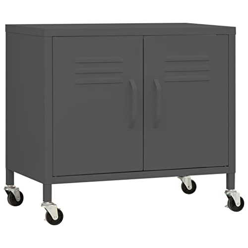 vidaXL Lagerschrank Anthrazit 60x35x56cm Stahl Sideboard Schrank mit Rollen Büroschrank Metallschrank Aufbewahrungsschrank Büromöbel Stahlschrank von vidaXL