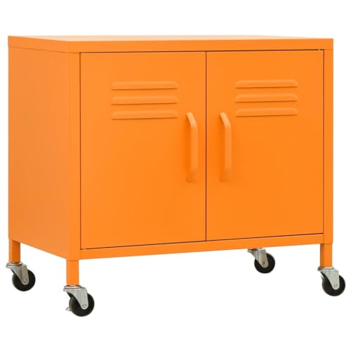 vidaXL Lagerschrank Orange 60x35x56cm Stahl Sideboard Schrank mit Rollen Büroschrank Metallschrank Aufbewahrungsschrank Büromöbel Stahlschrank von vidaXL