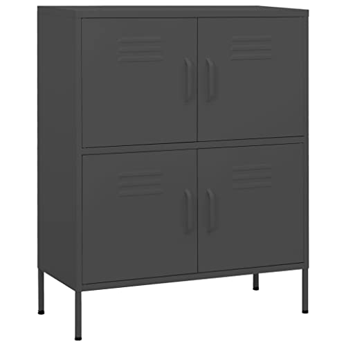 vidaXL Lagerschrank mit 2 Regalfächern Stahlschrank Sideboard Kommode Anrichte Schrank Beistellschrank Mehrzweckschrank Anthrazit 80x35x101,5cm Stahl von vidaXL