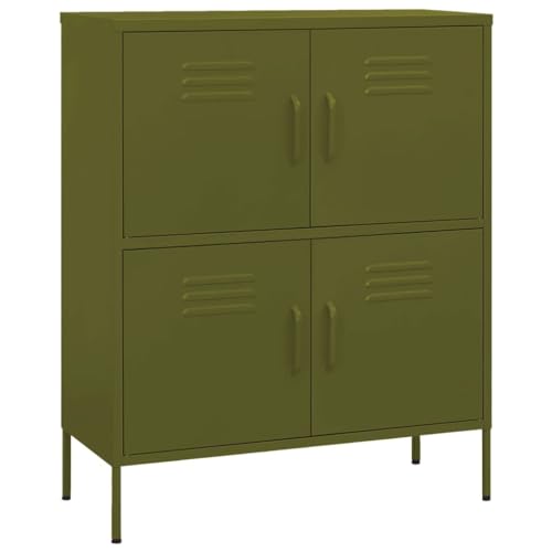 vidaXL Lagerschrank mit 2 Regalfächern Stahlschrank Sideboard Kommode Anrichte Schrank Beistellschrank Mehrzweckschrank Olivgrün 80x35x101,5cm Stahl von vidaXL