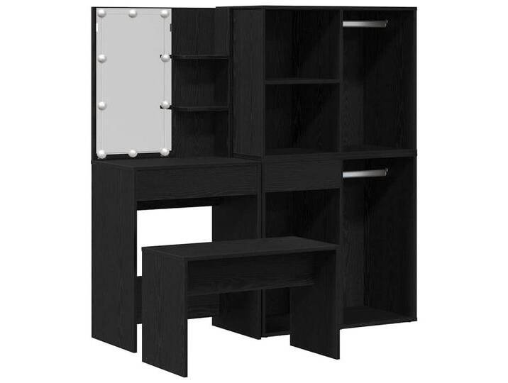 vidaXL Lattenrost Schminktisch Set 2 pcs Schwarz 140 x 40 x 140 cm Holzwerkstoff, schwarz, Schwarz Eichen-Optik von vidaXL