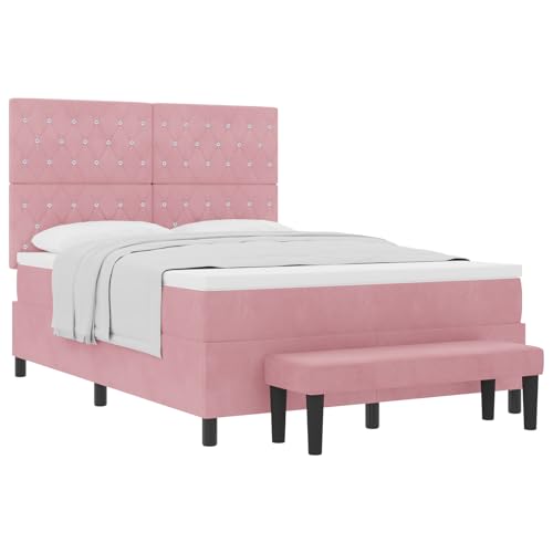 vidaXL Boxspringbett mit Matratze & Bank Rosa 140x190 cm Samt vidaXL Boxspringbett mit Matratze & Bank Rosa 140x190 cm Samt von vidaXL
