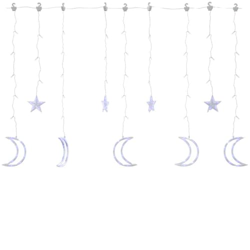 vidaXL Lichterkette Stern Mond Deko Lichtervorhang Weihnachtsbeleuchtung Sternenvorhang Innen Außen Fenster Party Fernbedienung 345 LED Blau von vidaXL