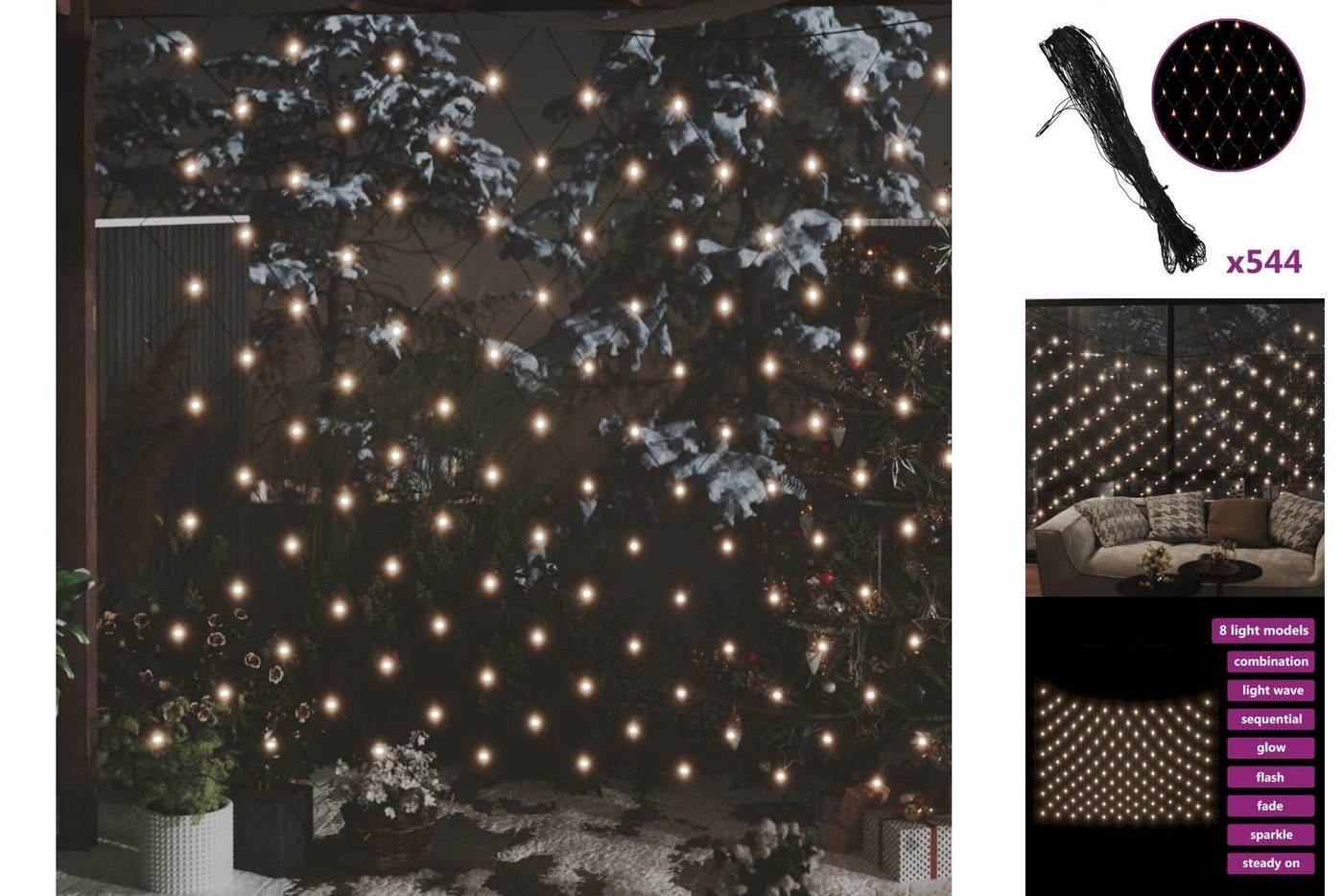 vidaXL Lichterkette Weihnachts-Lichternetz 4x4 m 544 LED Warmweiß Indoor Outdoor von vidaXL