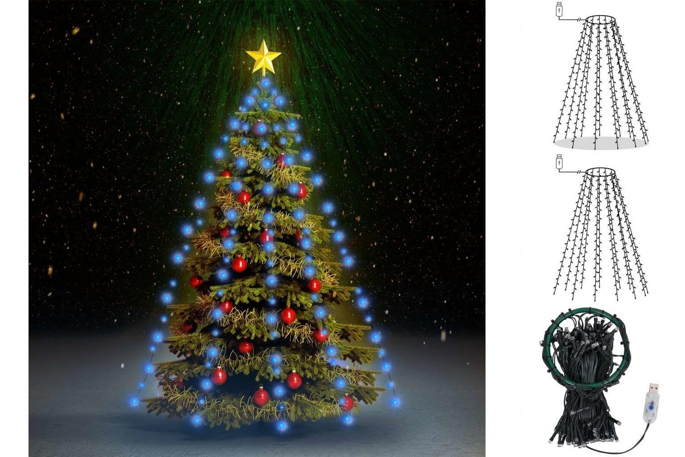 vidaXL Lichterkette Weihnachtsbaum-Lichternetz mit 150 LEDs Blau 150 cm von vidaXL