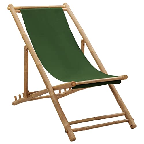 vidaXL Liegestuhl, Sonnenliege in 4 Positionen Verstellbar, Klappbar Gartenliege Strandstuhl, Klappstuhl Campingstuhl, Bambus Canvas Grün von vidaXL