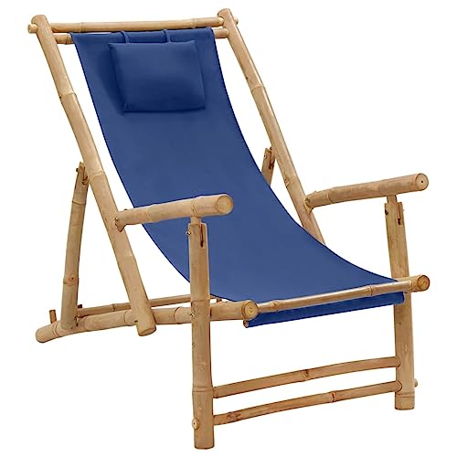 vidaXL Liegestuhl Verstellbar Campingstuhl Strandstuhl Klappstuhl Gartenstuhl Terrassenstuhl Balkonstuhl Gartenliege Stuhl Bambus Canvas Marineblau von vidaXL