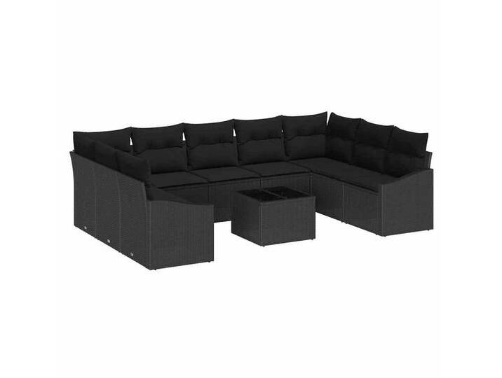 vidaXL Loungesofa Garten Essgruppe mit Kissen mit Speicher 10 pcs Schwarz, 10 Teile, schwarz, Schwarz von vidaXL