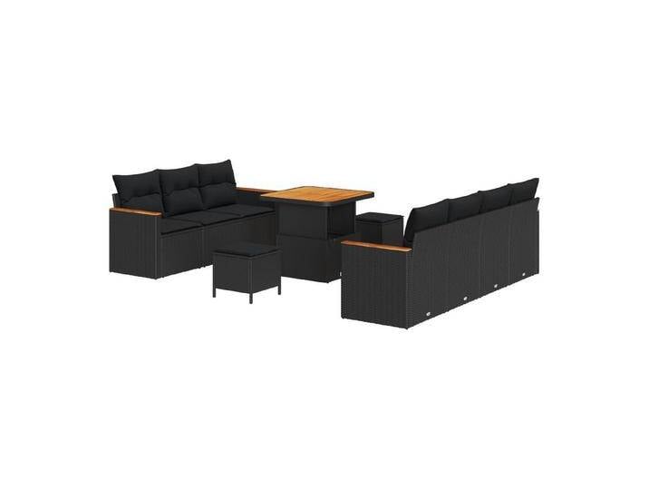 vidaXL Loungesofa 10-teiliges Garten-Sofa Set mit Kissen Schwarz Poly-Rattan, 10 Teile, schwarz, Schwarz/ 80 cm Tischlänge von vidaXL