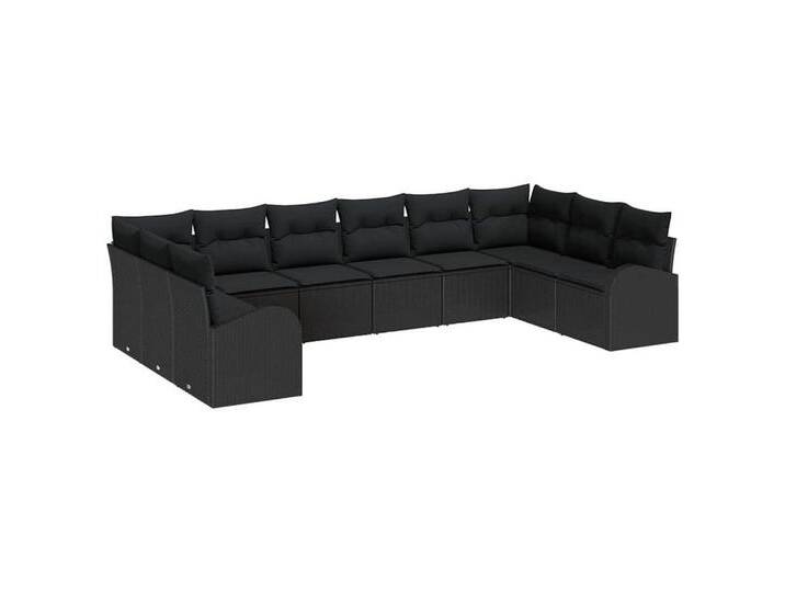 vidaXL Loungesofa Garten-Sofa-Set mit Kissen mit Speicher 10 pcs Schwarz, 10 Teile, schwarz, Schwarz von vidaXL