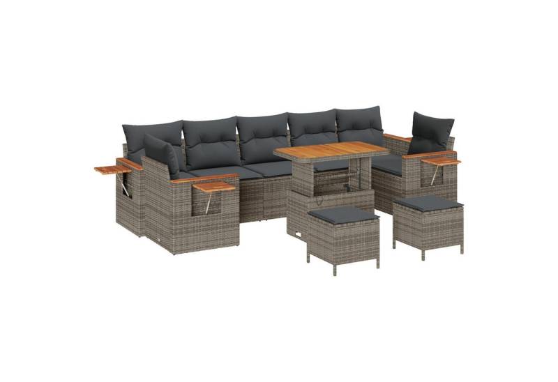 vidaXL Loungesofa 10-teiliges Garten-Sofa-Set mit Kissen grau Poly-Rattan, 10 Teile von vidaXL