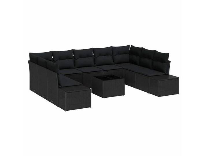 vidaXL Loungesofa Garten-Sofa-Set 10 pcs Schwarz 289 x 209 x 85 cm Poly Rattan, 10 Teile, schwarz, Schwarz von vidaXL