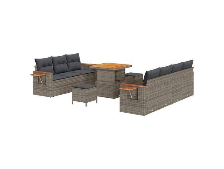 vidaXL Loungesofa Garten-Sofa-Set mit Kissen 10 pcs Grau 80 x 80 x 71 cm, 10 Teile, grau, Grau/ 80 cm Tischlänge von vidaXL