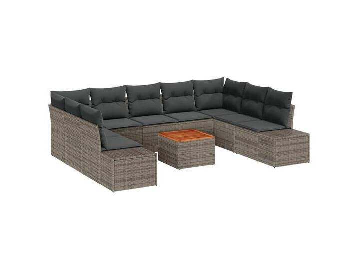 vidaXL Gartenlounge-Set Garten-Sofa-Set mit Kissen 10 pcs Grau Poly Rattan, (10-tlg), grau, Grau von vidaXL