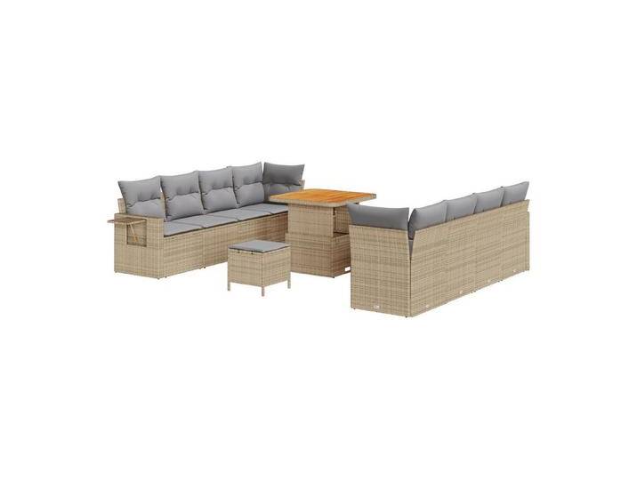 vidaXL Loungesofa 11-teiliger Garten Sofa Set mit Kissen Beige Poly Rattan, 11 Teile, beige grau, Beige/ Hellgrau von vidaXL