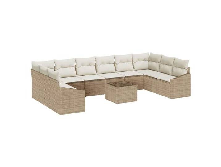 vidaXL Loungesofa Garten Essgruppe mit Kissen mit Speicher 11 pcs Beige und Creme, 11 Teile, beige, Beige und Weiß von vidaXL