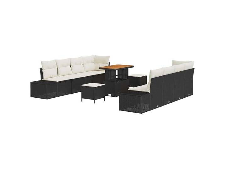 vidaXL Gartenlounge-Set Garten-Sofa-Set mit Kissen 11 pcs Schwarz Poly Rattan, (11-tlg), schwarz, Schwarz/ Cremeweiß von vidaXL