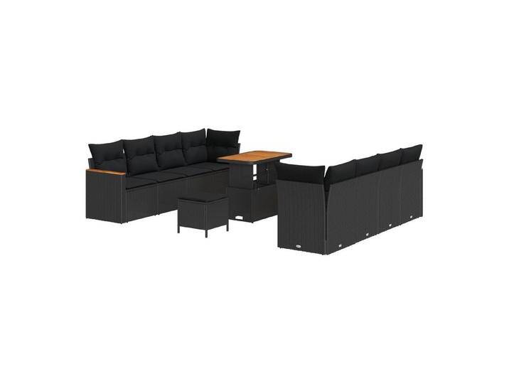 vidaXL Loungesofa 11-teiliges Garten Sofa Set mit Kissen Schwarz Poly Rattan, 11 Teile, schwarz, Schwarz/ Schwarz von vidaXL