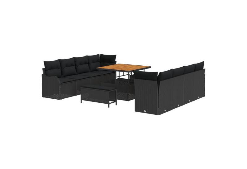 vidaXL Loungesofa 11-teiliges Garten Sofa Set mit Kissen Schwarz Poly Rattan, 11 Teile von vidaXL