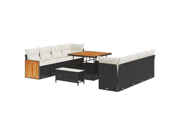 vidaXL Loungesofa Garten-Sofa-Set 11 pcs Schwarz, Creme 100 x 100 x 71 cm, 11 Teile, schwarz, Schwarz und Creme/ 100 cm Tischlänge von vidaXL
