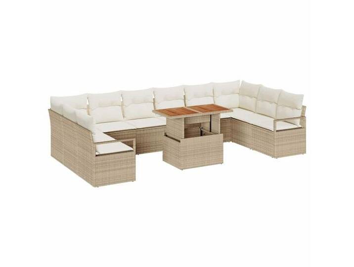 vidaXL Gartenlounge-Set Garten-Sofa-Set mit Speicher 11 pcs Beige Poly Rattan, (11-tlg), beige, Beige und Weiß von vidaXL