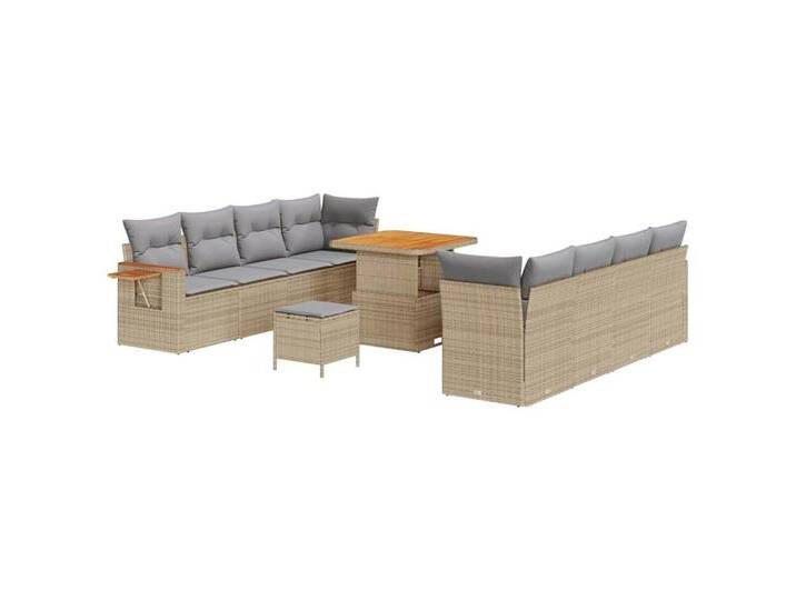 vidaXL Loungesofa Garten-Sofa-Set mit Kissen 11 pcs Beige Poly Rattan, 11 Teile, beige grau, Beige und Hellgrau/ 80 cm Tischlänge von vidaXL