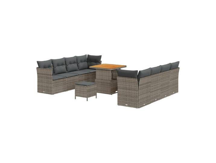 vidaXL Loungesofa 11-teiliges Garten-Sofa-Set mit Kissen in Grau, Poly-Rattan, 11 Teile, grau, Grau/ Dunkelgrau von vidaXL