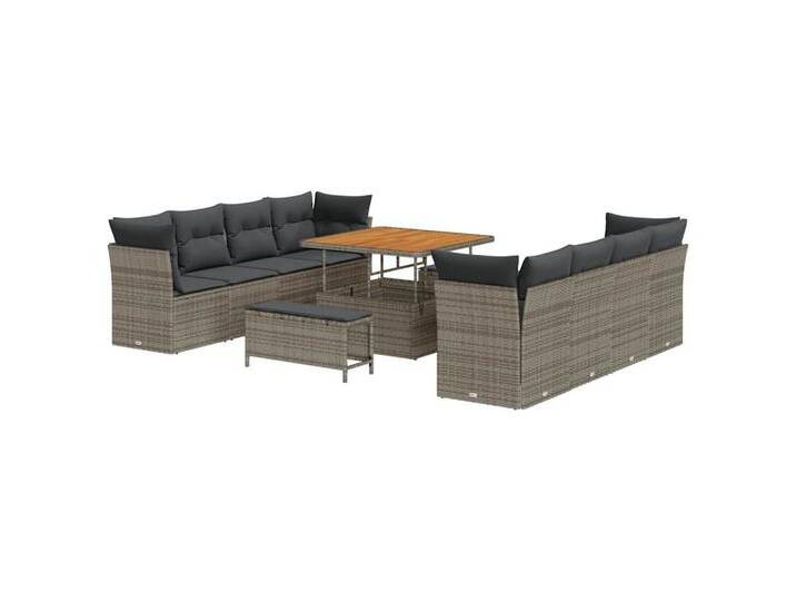 vidaXL Loungesofa Garten-Sofa-Set mit Kissen 11 pcs Grau 100 x 100 x 71 cm, 11 Teile, grau, Grau/ 100 cm Tischlänge von vidaXL