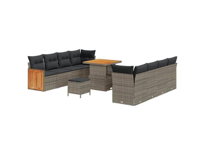 vidaXL Loungesofa Garten-Sofa-Set mit Kissen 11 pcs Grau 80 x 80 x 71 cm, 11 Teile, grau, Grau/ 80 cm Tischlänge von vidaXL