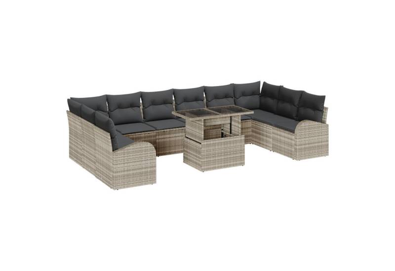 vidaXL Loungesofa 11-tlg. Garten-Sofagarnitur mit Kissen Hellgrau Poly Rattan, 11 Teile von vidaXL