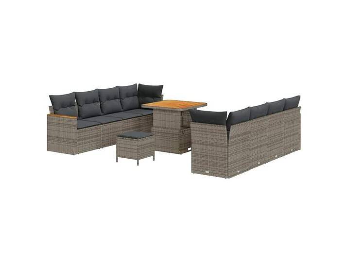 vidaXL Loungesofa Garten-Sofa-Set mit Kissen mit Speicher 11 pcs Grau Poly Rattan, 11 Teile, grau, Grau/ 80 cm Tischlänge von vidaXL