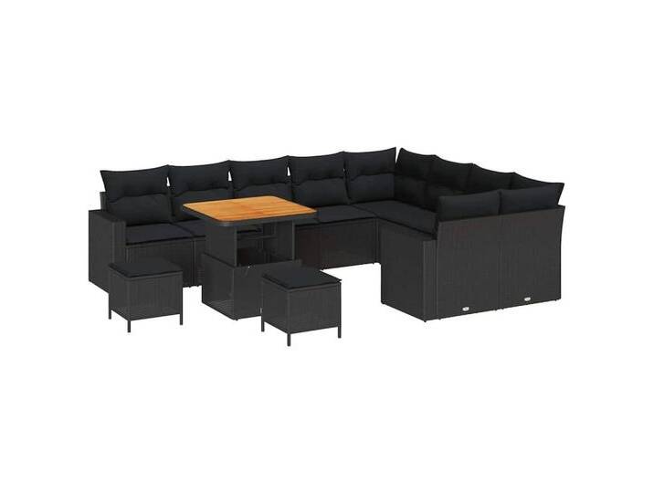 vidaXL Loungesofa Garten-Sofa-Set mit Kissen 12 pcs Schwarz 80 x 80 x 71 cm, 12 Teile, schwarz, Schwarz/ 80 cm Tischlänge von vidaXL