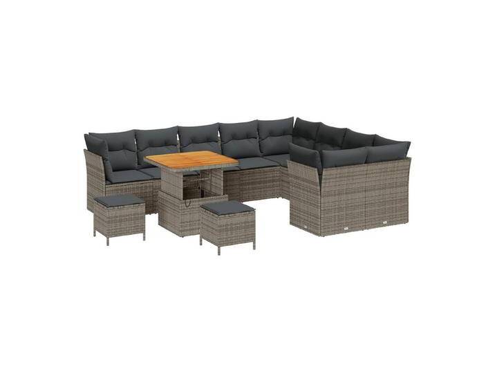 vidaXL Loungesofa 12-teiliges Garten-Sofa-Set mit Kissen Grau Poly-Rattan, 12 Teile, grau, Grau/ Dunkelgrau von vidaXL