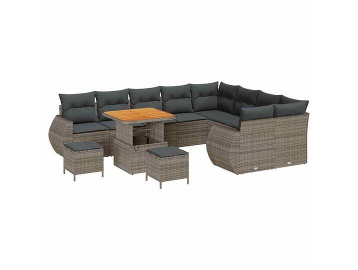 vidaXL Loungesofa Garten-Sofa-Set mit Kissen 12 pcs Grau 80 x 80 x 71 cm, 12 Teile, grau, Grau/ 80 cm Tischlänge von vidaXL