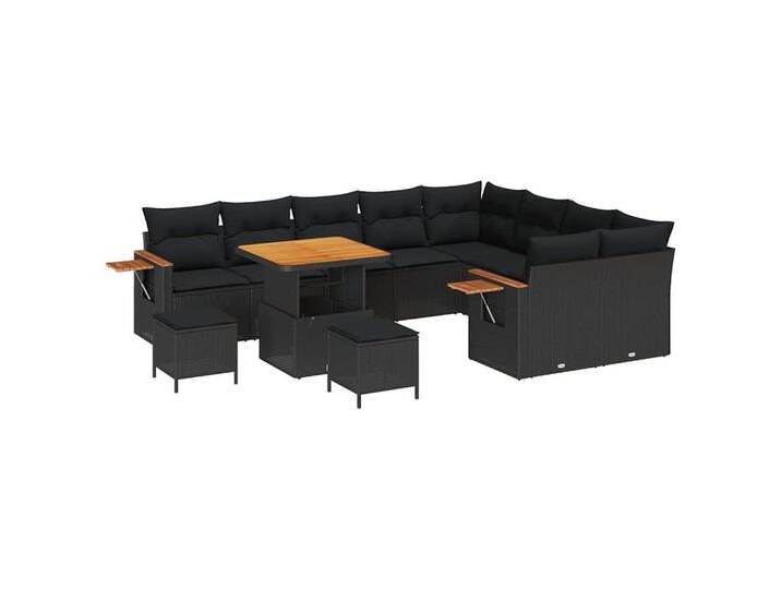 vidaXL Loungesofa Garten-Sofa-Set mit Kissen 12 pcs Schwarz Poly Rattan, 12 Teile, schwarz, Schwarz/ 80 cm Tischlänge von vidaXL