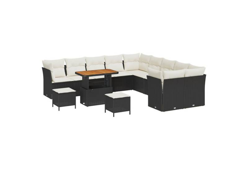 vidaXL Loungesofa 13 teiliges Garten Sofa Set mit Kissen Schwarz Poly Rattan, 13 Teile von vidaXL